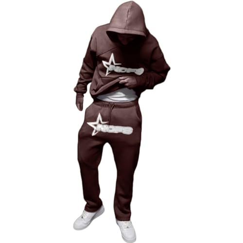 Generisch Sportanzug Herren NOFS 2 Stück Sweatshirt + Hose Y2K Hip Hop Streetwear Langarm Hoodie Mit Taschen und Jogginghose Herren Hosen Anzug Unisex Pullover Sporthosen Anzug Sportbekleidung von Generisch