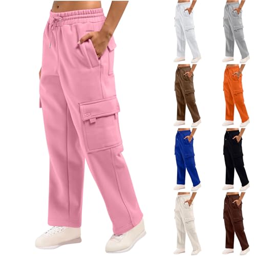 Generisch Cargohose Damen Jogginghose Dicken Thermohose mit Taschen Freizeithose High Waist Yogahose Sporthose Gerade Hose Stoffhose Pluderhose Outdoorhose Wanderhose Laufhose Schwarz M von Generisch