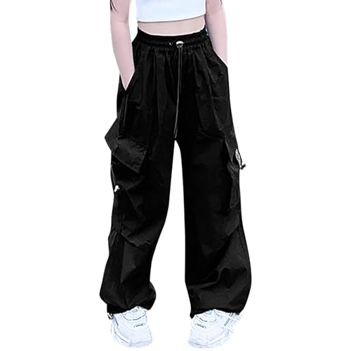 Generisch Sporthose Mädchen Weites Bein Schlaghose Kinder Outdoorhose High Waist Elastischer Cargohose Lässiger Sommerhose mit Gummizug Oversized Trainingshose Streetwear Hose Mit Mehreren Taschen von Generisch