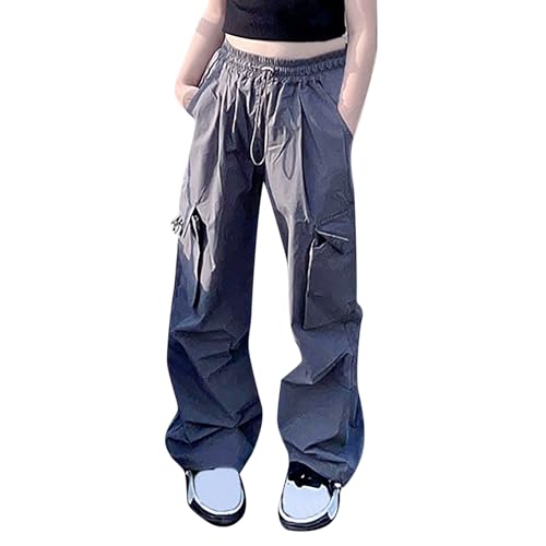 Generisch Sporthose Mädchen Weites Bein Schlaghose Kinder Outdoorhose High Waist Elastischer Cargohose Lässiger Sommerhose mit Gummizug Oversized Trainingshose Streetwear Hose Mit Mehreren Taschen von Generisch