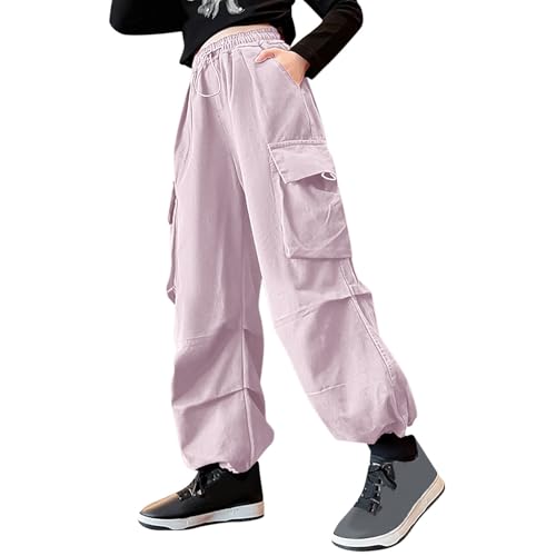 Generisch Sporthose Mädchen Weites Bein Schlaghose Kinder Outdoorhose High Waist Elastischer Cargohose Lässiger Sommerhose mit Gummizug Oversized Trainingshose Streetwear Hose Mit Mehreren Taschen von Generisch