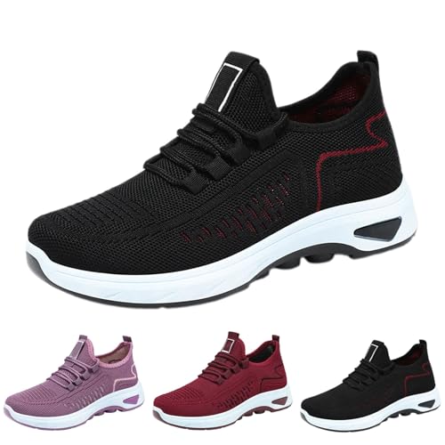 Generisch Sportschuhe Damen Schwarz Freizeitschuhe Atmungsaktive Mesh Mutterschuhe Breite Füße Joggingschuhe rutschfest Walkingschuhe Sommer Ausflug Schlupfschuhe Weichen Bequem Wanderschuhe von Generisch