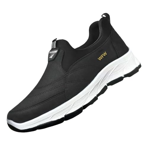 Generisch Sportschuhe Herren Leder Trekkingschuhe Breite Füße Herrenschuhe Slip-On-Sicherheits Walkingschuhe Bequem Schlupfschuhe Schwarz Wanderschuhe Athleisure Freizeitschuhe Atmungsaktive Sneaker von Generisch