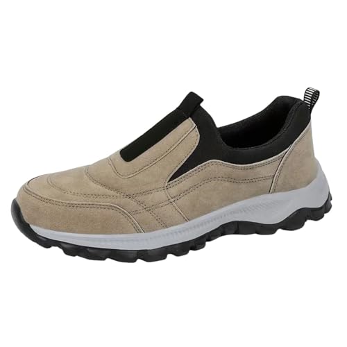 Generisch Sportschuhe Herren Leder Trekkingschuhe Breite Füße Herrenschuhe Slip-On-Sicherheits Walkingschuhe Bequem Schlupfschuhe Schwarz Wanderschuhe Athleisure Freizeitschuhe Atmungsaktive Sneaker von Generisch