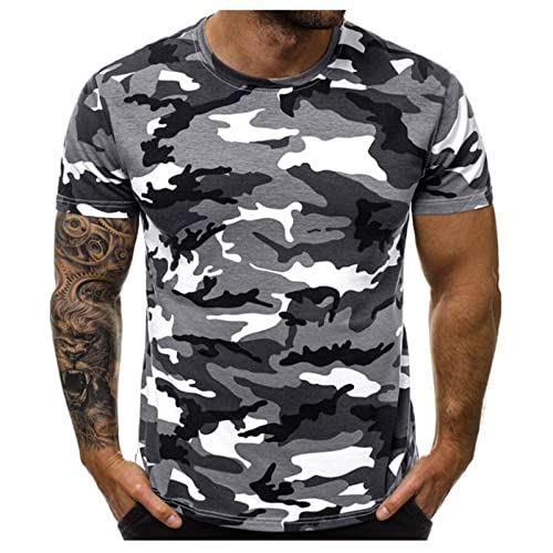 Generisch Sportshirt Herren Kurzarm, T-Shirt Herren, Regular Fit Tshirt, Camouflage Männer Rundhals Kurzarm Leicht Tshirt Oversize T Lang Weiße T Mann Long Heavy Oversized Tshirt (XXL, Gray) von Generisch