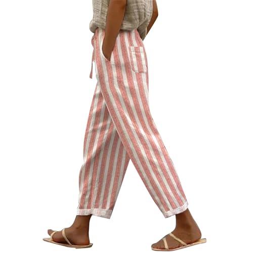 Generisch Spring Deals Must Haves Aesthetic 7/8 Hose Damen Sommer Leicht Capri Leinenhose Sommerhose Baumwolle Leinen Stoffhose Lockere Strandhose Freizeithose Angebote des Tages Heute von Generisch