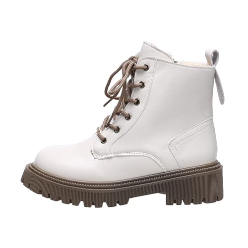 Generisch Springerstiefel Damen Plateau Schnürstiefel Mit Blockabsatz Profilsohle Lederstiefel Britisch Stiefeletten Rundzehe Ankle Boots Gothic Biker Boots Knöchelstiefel Damenschuhe von Generisch