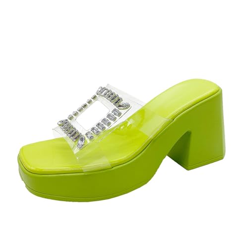 Generisch Square Open Tobe Platform Mid Heels Strasssteine ​​Sandale, Frauen-Slip-On Chunky Block Heel Sandalen, modische bequeme Maultiere von Generisch