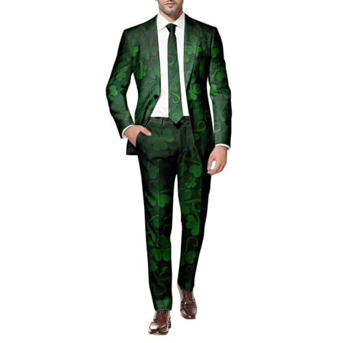 Generisch St. Patrick Herren Anzüge 2 Teilige in Beer & Shamrock Drucken, Faschingskostüme St. Patricks Day Party Kostüm Tailliert Party Kostüme Outfit mit Blazer und Hose mit Festlichen Druck S-3XL von Generisch