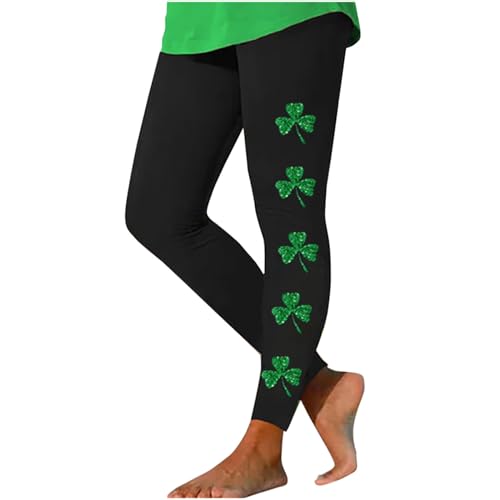 Generisch St. Patrick's Day Leggings für Frauen Festivals hohe Taille Yogahose Fitness Laufen Fitnessstudio Sport eng anliegende grüne Kleeblatt Leggings von Generisch