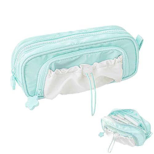 Generisch Stars Pencil Case Big Capacity,Waterproof Soft Stationery Storage Bag,Cute Aesthetic Pouch Holder Drawstring Pen Case with 3 Compartments,Sweet Lovely Pencil Case for Girl (Green) von Generisch