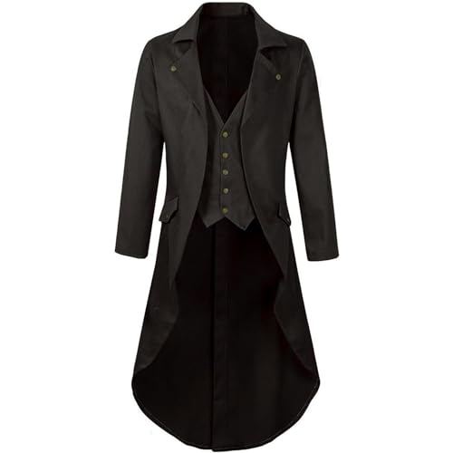 Generisch Steampunk Jacke Herren, Herren Gothic Frack Jacke Schwarzer Steampunk Viktorianischer Mantel Jacke Frack Renaissance Jacke Halloween Hutmacher Kostüm von Generisch