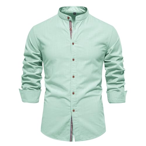Generisch Stehkragen Hemd Herren Langarm Kontrast Basic Herrenhemden Modische Businesshemden Herren Einfarbig Langarmhemd für Business und Alltag Premium Button Down Freizeithemden (Grün, M) von Generisch