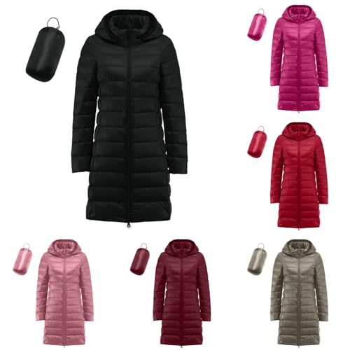 Generisch Steppjacke Damen Lang Übergang Steppjacke Für Damen Mit Kapuze Daunenjacke Einfarbig Langarm Pufferjacke Softshelljacke Warm Steppmantel Leicht Übergangsjacke Schwarz L von Generisch