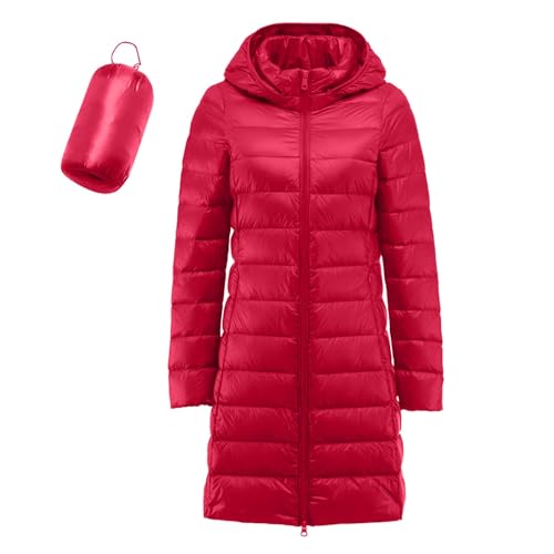 Generisch Steppjacke Damen Lang Übergang Steppjacke Für Damen Mit Kapuze Daunenjacke Einfarbig Langarm Pufferjacke Softshelljacke Warm Steppmantel Leicht Übergangsjacke von Generisch