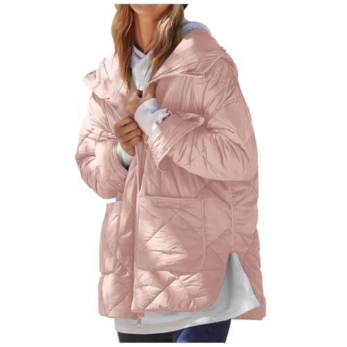Generisch Steppjacke Damen Leichte Winterjacke mit Kapuze Einfabig Warm Baumwollmantel Modisch Lang Wintermantel Reißverschluss Steppmantel Thermal Winter Daunenjacke Outdoor Kapuzenjacke Sportjacke von Generisch