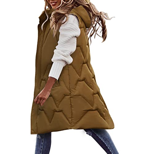 Generisch Steppjacke Damen Winter, Damen Wintermantel Warm Jacket, Weste Lang Winter Steppweste Leicht Ärmellose Winterweste Lange Damenwesten Kapuzenweste Daunenweste Übergangsjacke Wintermantel von Generisch