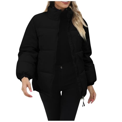 Generisch Steppjacke Damen Winter Warm Winterjacke Damen Dicke Stehkragen mit Reissverschluss Wintermantel Kurz Elegant mit Sprüche Daunenjacke Einfarbig Warme Winterjacken Puffer Jacke mit Taschen von Generisch