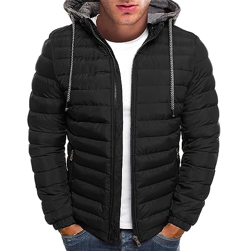 Generisch Steppjacke Herren, Übergangsjacke Gefüttert Mit Wattierter Kapuze, Wasserdichte Und Windabweisende Outdoor Jacke Herren Winter Wimterjacke Leichte Jacket (XXL, Schwarz) von Generisch