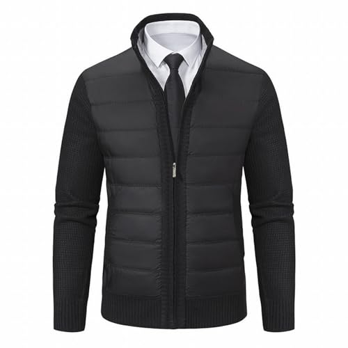 Generisch Steppjacke Mit Strickärmeln Herren, Übergangsjacke Mit Reißverschluss Und Stehkragen Strickmantel Cardigan Locker Daunenjacke Einfarbig Slim Fit Outdoorjacke Freizeit Warm Herenjacke von Generisch