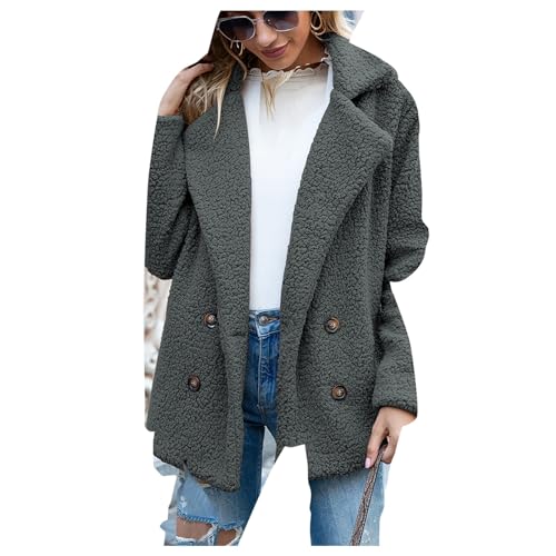 Generisch Steppmantel Damen Leicht, Herbst Und Winter Modisch Locker Geknöpft Revers Tasche Fleece Warme Jacke Teddy Mantel Steppjacke Übergang Lang Xxl Benthe-Warmer Jacket (M, Dunkelgrau) von Generisch