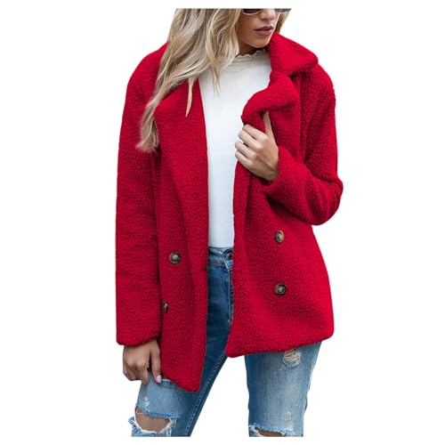 Generisch Steppweste Damen, Herbst Und Winter Modisch Locker Geknöpft Revers Tasche Fleece Warme Jacke Damen Lang Übergang Damenmantel Tailliert Jacket-Kurzmantel Softshelljacke (M, Hot Pink) von Generisch