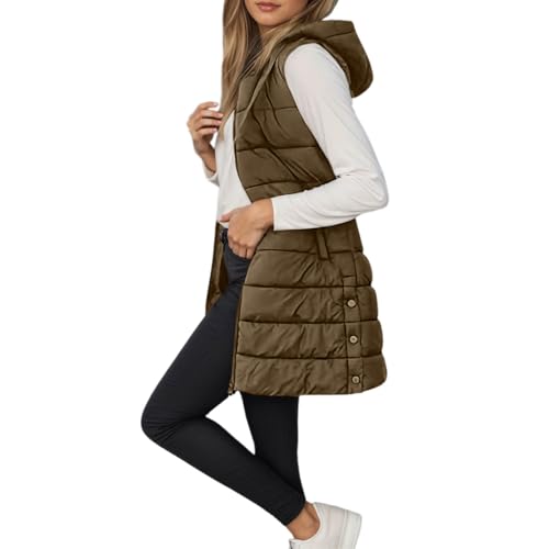 Generisch Steppweste Damen Daunenjacke ärmellos mit Kapuze lange Jacke ohne Ärmel Fleece Warm Tarme Sherpa Waistcoat Outdoor-Kleidung Winter Gepolstert Reißverschluss Taschen Hoodie Winter Dick Coat von Generisch