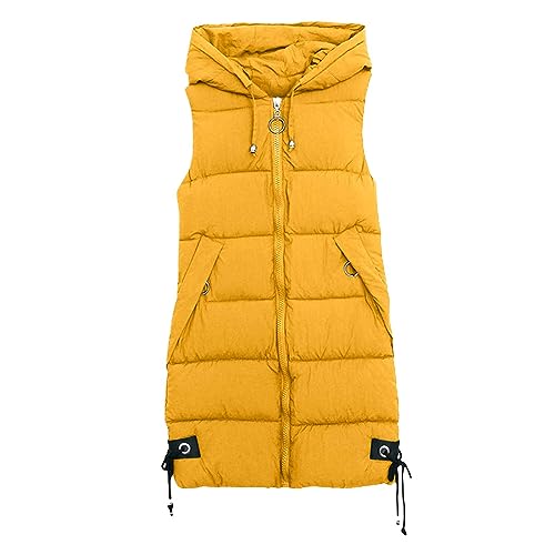 Generisch Steppweste Damen Lang Große Größen - Daunenweste Damen Mit Kapuze Ärmellos Winterweste Leicht Longweste Mit Taschen Thermojacke Mit Zipper Kapuzenweste Verdicktes Warme Baumwolljacke von Generisch
