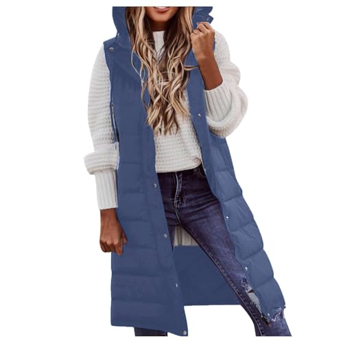 Generisch Steppweste Damen Lang Weste Damen Steppweste Lang mit Kapuze Reißverschlüsse Winterjacke Daunenweste Warme Leicht Übergangsweste Longweste Outdoor Winter Wintermantel Ärmellos Jacke S-5XL von Generisch
