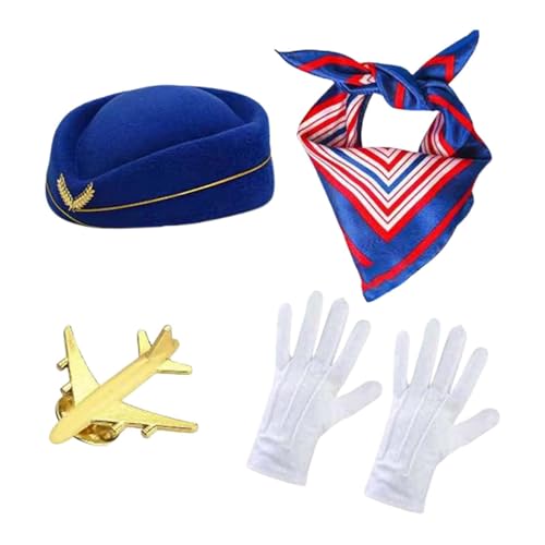 Generisch Stewardess Kostüm Damen Flugzeuge Brosche Stewardess Halstuch Stewardess Stewardess Accessoires Stewardess Kostüm für Cosplay Fasching Mottoparty Karneval Halloween von Generisch