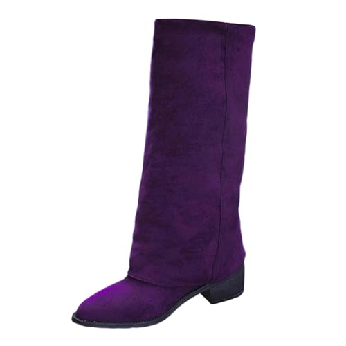 Generisch Stiefel Damen Cowboystiefel Leder/Wildleder Westernstiefel Mit Absatz Elegant Weitschaftstiefel Reitstiefel Winterstiefel Ankle Boots Vintage Damenstiefel Lila 39 von Generisch