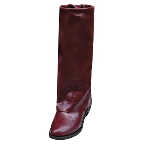 Generisch Stiefel Damen Cowboystiefel Leder/Wildleder Westernstiefel Mit Absatz Elegant Weitschaftstiefel Reitstiefel Winterstiefel Ankle Boots Vintage Damenstiefel Rot 37 von Generisch