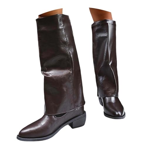 Generisch Stiefel Damen Leder/Wildleder Westernstiefel Mit Absatz Cowboystiefel Elegant Weitschaftstiefel Reitstiefel Winterstiefel Ankle Boots Vintage Damenstiefel Braun 42 von Generisch