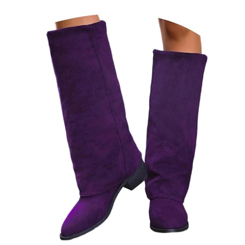 Generisch Stiefel Damen Leder/Wildleder Westernstiefel Mit Absatz Cowboystiefel Elegant Weitschaftstiefel Reitstiefel Winterstiefel Ankle Boots Vintage Damenstiefel Lila 40 von Generisch