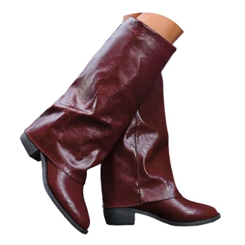 Generisch Stiefel Damen Leder/Wildleder Westernstiefel Mit Absatz Cowboystiefel Elegant Weitschaftstiefel Reitstiefel Winterstiefel Ankle Boots Vintage Damenstiefel Rot 40 von Generisch