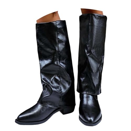 Generisch Stiefel Damen Leder/Wildleder Westernstiefel Mit Absatz Cowboystiefel Elegant Weitschaftstiefel Reitstiefel Winterstiefel Ankle Boots Vintage Damenstiefel Schwarz 38 von Generisch