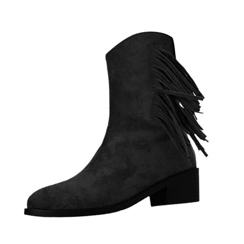 Generisch Stiefel Damen Mit Absatz Fransen, Stiefeletten Damen Cowboy Retro Halbstiefel Kurze Winterstiefel Wildleder Ankle Boots Weiche rutschfest Wanderstiefel Fransenstiefel Vintage Knöchelstiefel von Generisch