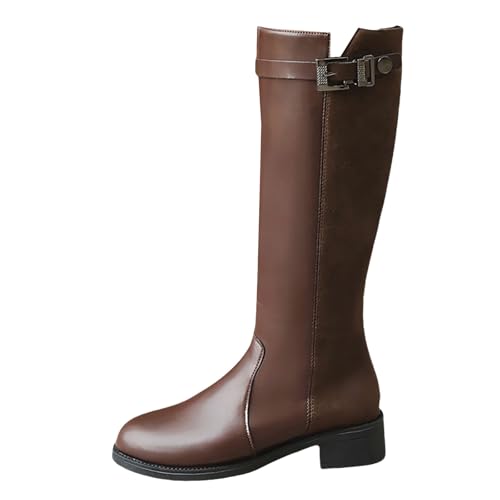 Generisch Stiefel Damen Schwarz Kniehoch, Cowboystiefel Damen Hoch Schlupfstiefel Rundkopf Damenstiefel Römische Langschaft Stiefel Low Heel Halbstiefel Gürtelschnalle Winterstiefel Pu Lederstiefel von Generisch