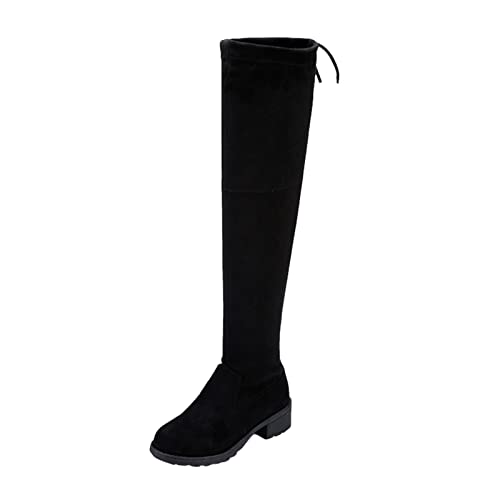 Generisch Stiefel Komfort Lang Die Schuhe Stiefel Winter Absätze Knie Damen Chunky Boots Über Damenstiefel (Black, 39) von Generisch
