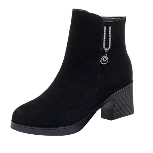 Generisch Stiefel Mit 𝐀bsatz Schwarz Front Boots Side Zipper Chunky Heel Short Boots Schwarze Stiefel Mädchen (Black, 35) von Generisch