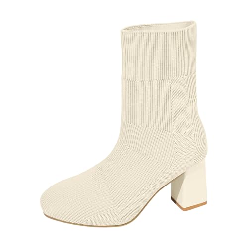 Generisch Stiefel mit Absatz Damen Plateauabsatz Boots Knee High Retro Cowboystiefel Kniehohe Keilabsatz breite Wade von Generisch