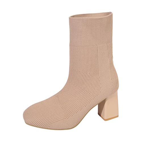 Generisch Stiefel mit Absatz Damen Plateauabsatz Boots Knee High Retro Cowboystiefel Kniehohe Keilabsatz breite Wade von Generisch