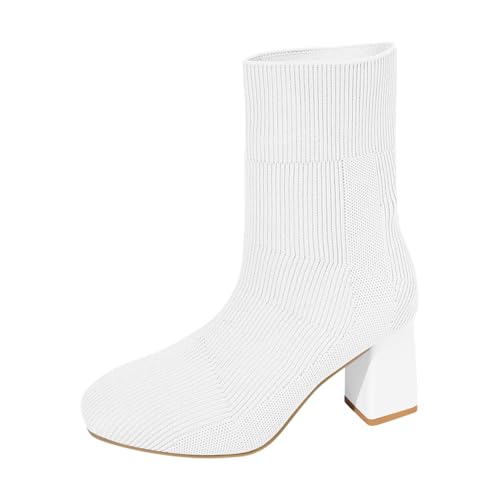 Generisch Stiefel mit Absatz Damen Plateauabsatz Boots Knee High Retro Cowboystiefel Kniehohe Keilabsatz breite Wade von Generisch