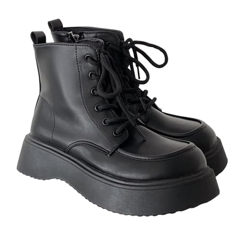 Generisch Stiefelette Damen Ankle Boot Elegant Stiefeletten Plateau Boots mit Blockabsatz icke Sohlen Höhe Verbessern Seitlichem Reißverschluss Weichem Vielseitige Einfarbig Kurze Stiefeletten von Generisch