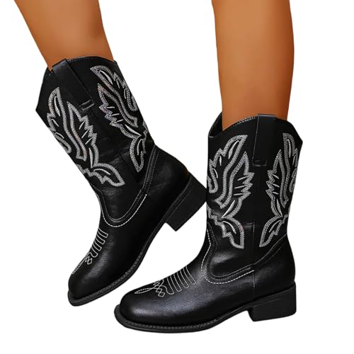 Generisch Stiefeletten Damen, Cowboystiefel Damen Langschaft Stiefel Cowboy Retro Camperos Spitzschuhe Biker Boots Blockabsatz Übergangsstiefel Ankle Boot Halbhohe Westernstiefel, 37/EU von Generisch