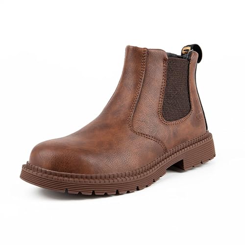 Generisch Stiefeletten Damen カップルオールシーズンファッションレザーノブ厚底労働保護靴ブーツメンズとレディース作業靴 (Brown, 47) von Generisch