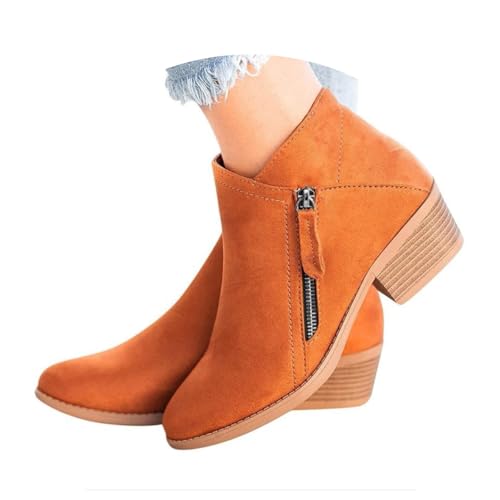 Generisch Stiefeletten Damen Ankle Boots Damen Mit Blockabsatz Herbst Winter Damenstiefel Cowboy Stiefeletten Wildleder Stiefeletten Chelsea Spitzer Spitze Und Reißverschluss Hinten von Generisch