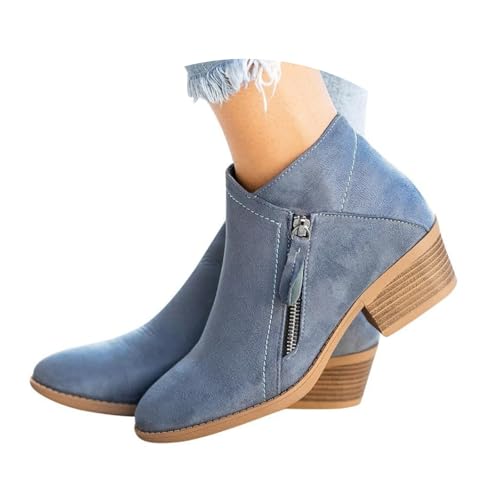 Generisch Stiefeletten Damen Ankle Boots Damen Mit Blockabsatz Herbst Winter Damenstiefel Cowboy Stiefeletten Wildleder Stiefeletten Chelsea Spitzer Spitze Und Reißverschluss Hinten von Generisch