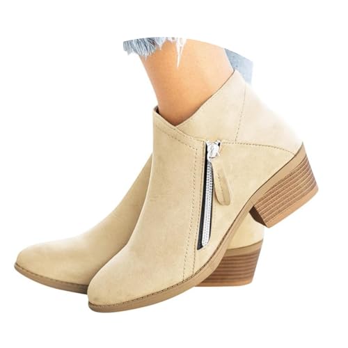 Generisch Stiefeletten Damen Ankle Boots Damen Mit Blockabsatz Herbst Winter Damenstiefel Cowboy Stiefeletten Wildleder Stiefeletten Chelsea Spitzer Spitze Und Reißverschluss Hinten von Generisch