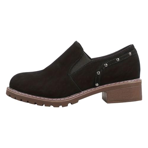 Generisch Stiefeletten Damen Ankle Boots mit Zipper Blockabsatz Schlupfstiefel Plateausohle Knöchelhoch Stylisch Stiefel Kurzstiefelette Schlupf Outdoor Halbstiefel Freizeit Reitstiefel von Generisch